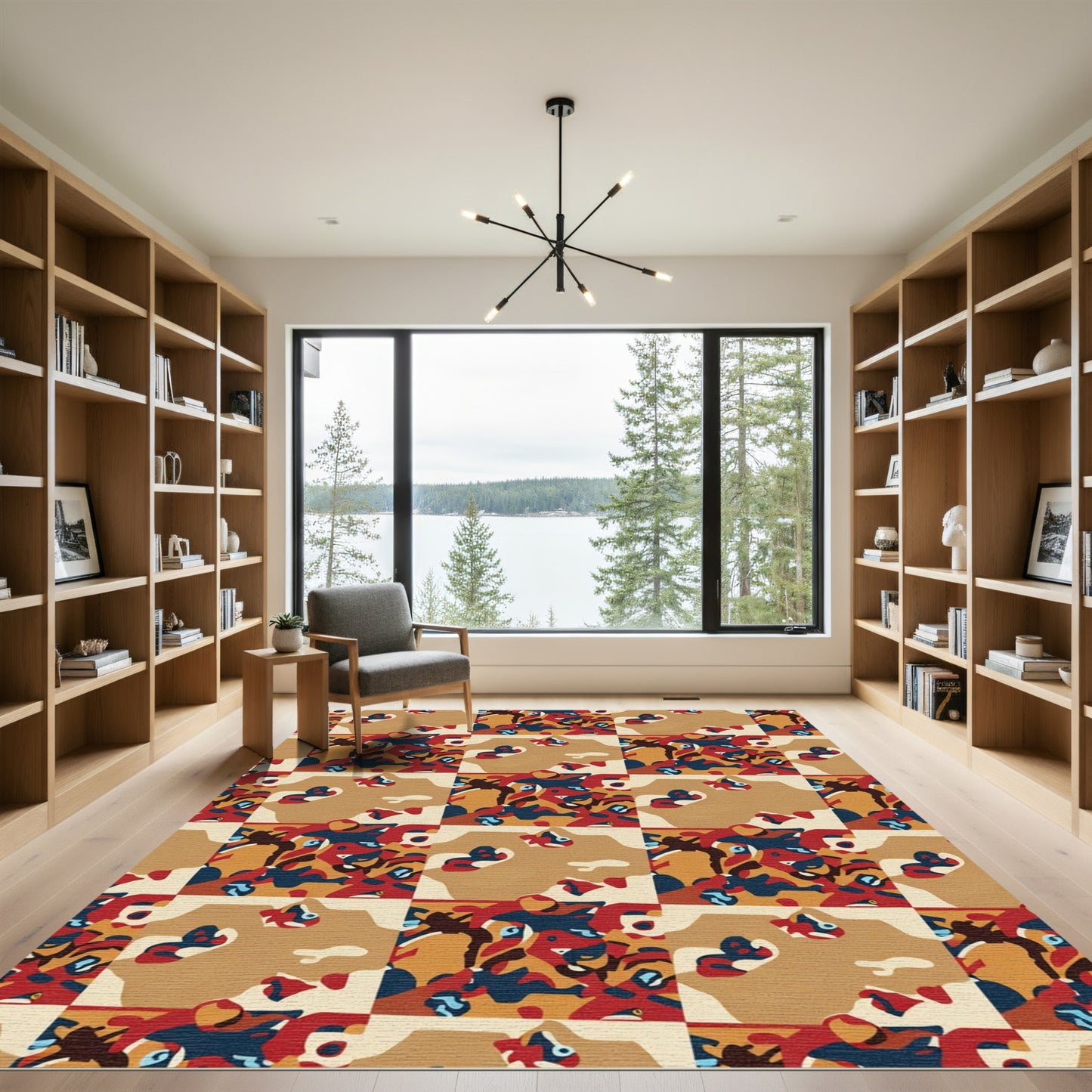 Abstract Ochre Red Blue Camo Rug