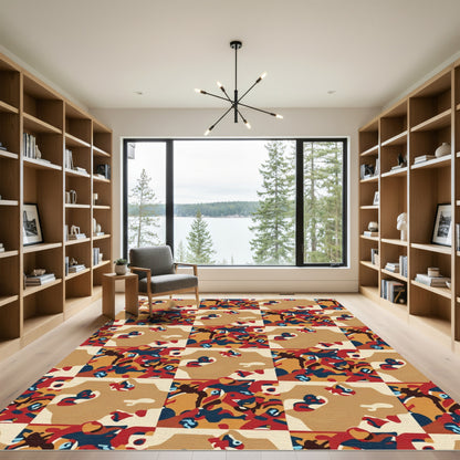 Abstract Ochre Red Blue Camo Rug