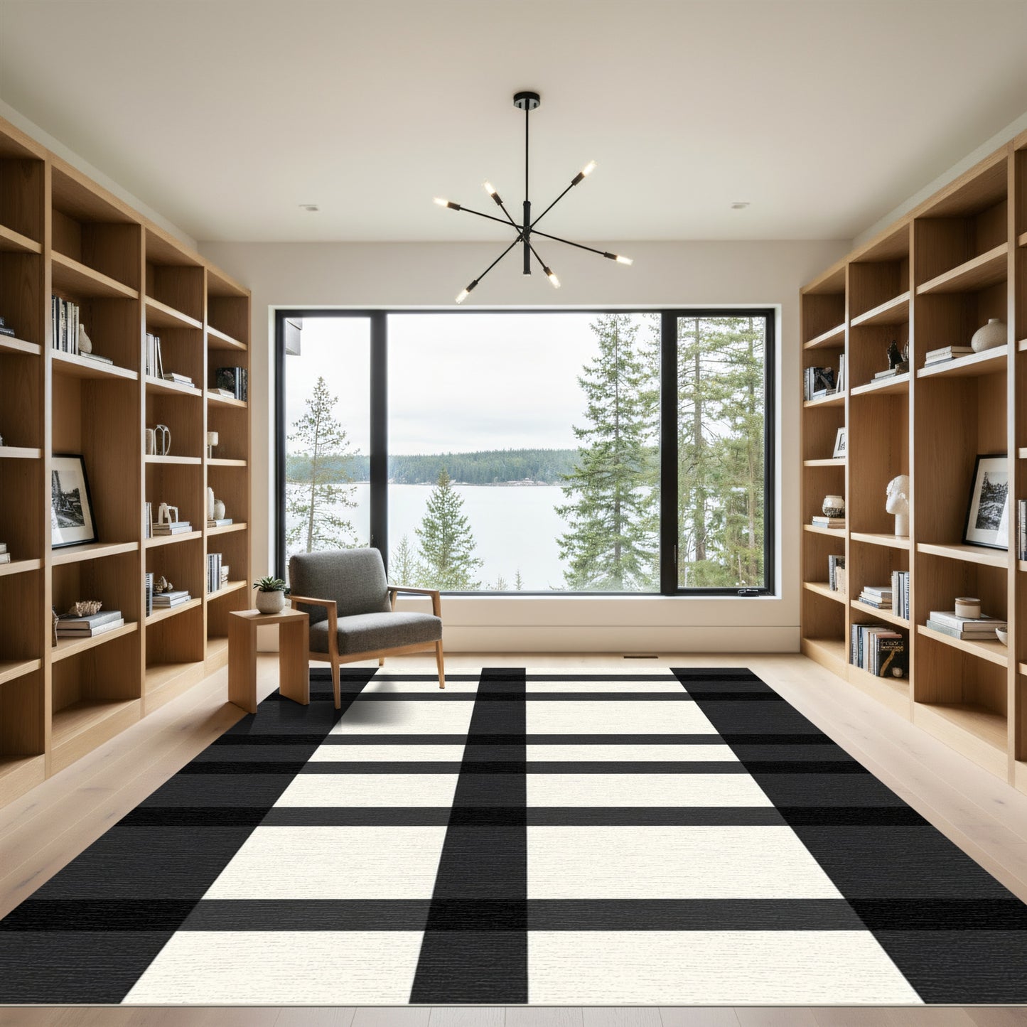 Bold Black Ivory Plaid Squares Rug