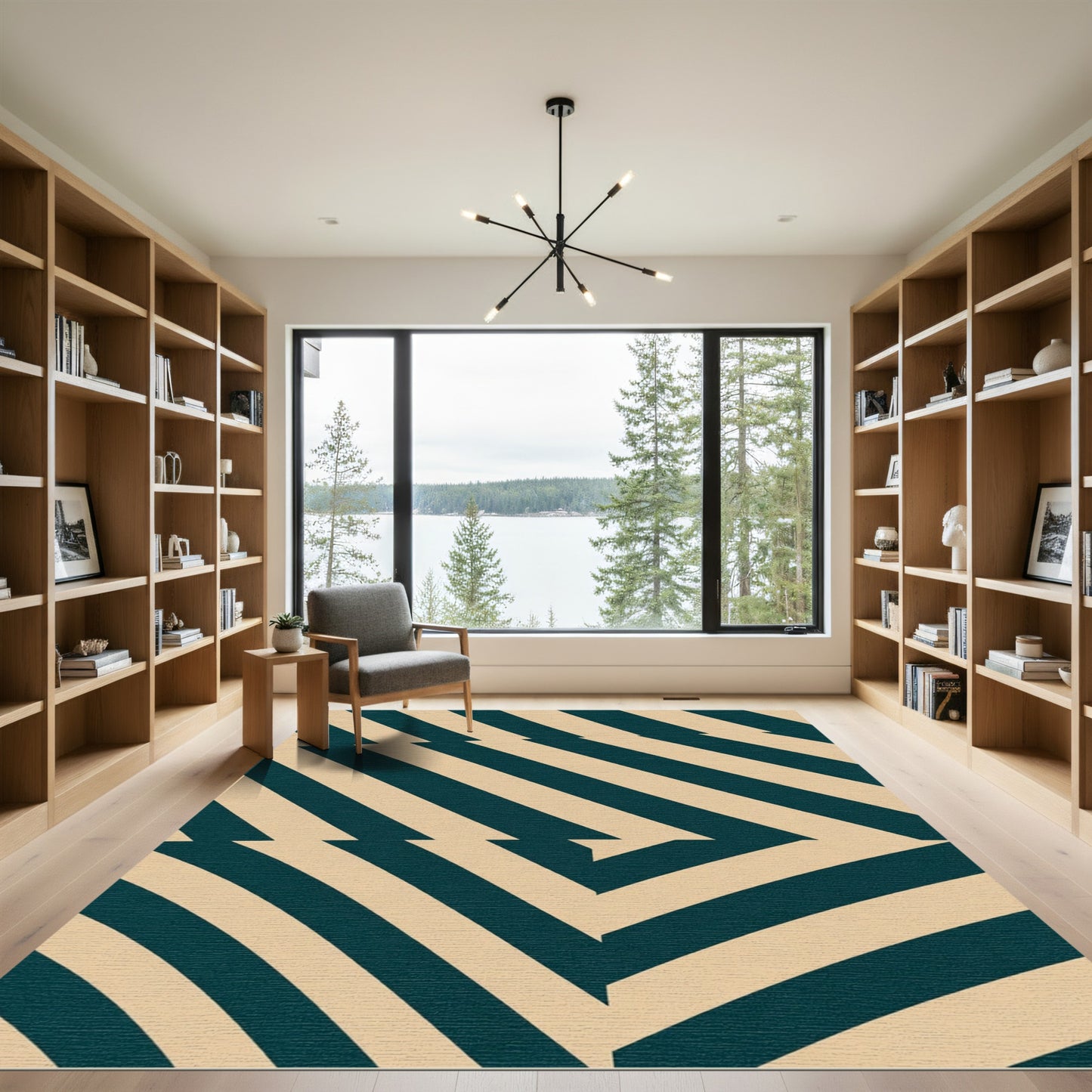 Deep Teal Diagonal Chevron Rug