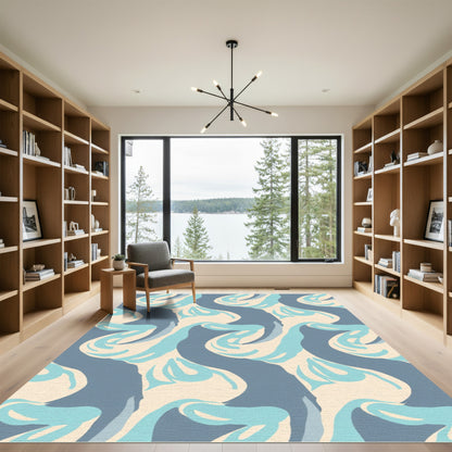 Sky Blue Abstract Swirls Rug