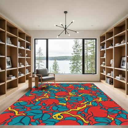 Crimson Red Floral Vine Arrangement Rug