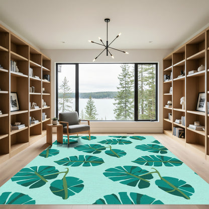 Teal Tropical Foliage Background Rug