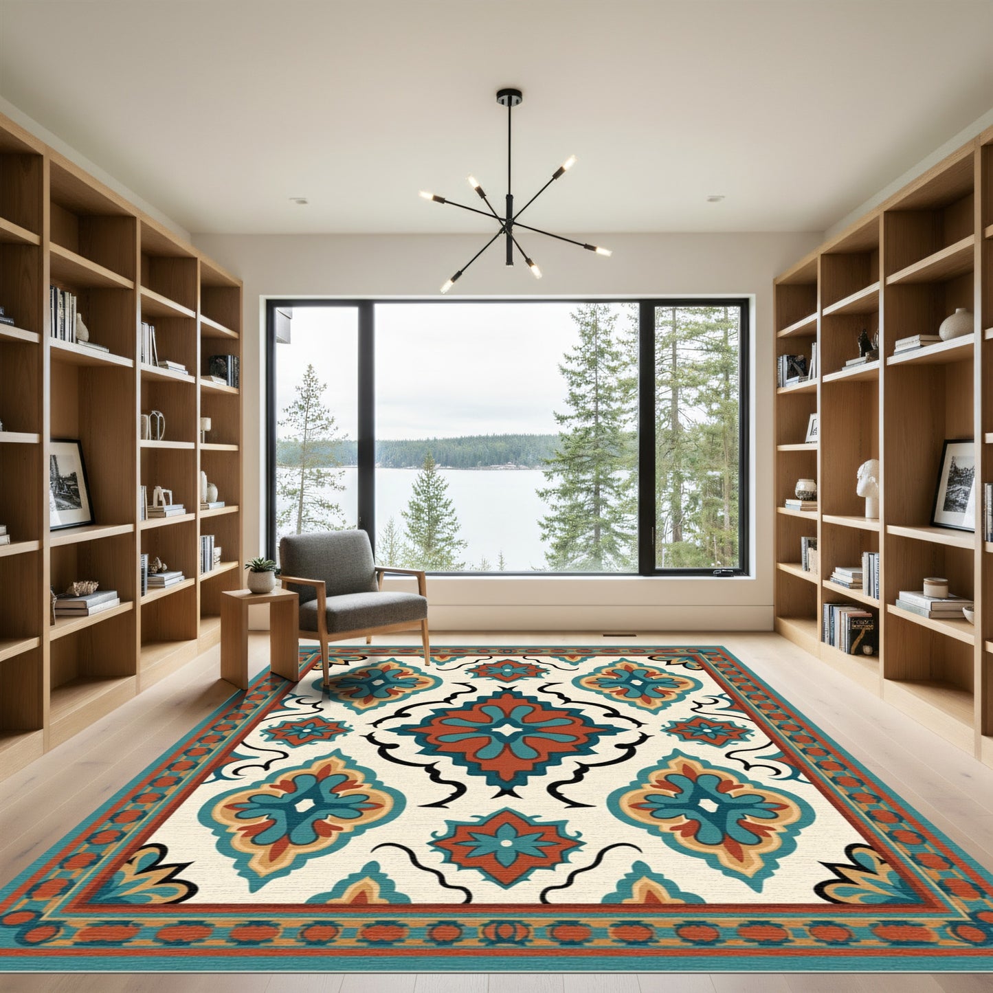 Ceramic Teal Orange Floral Medallion Rug