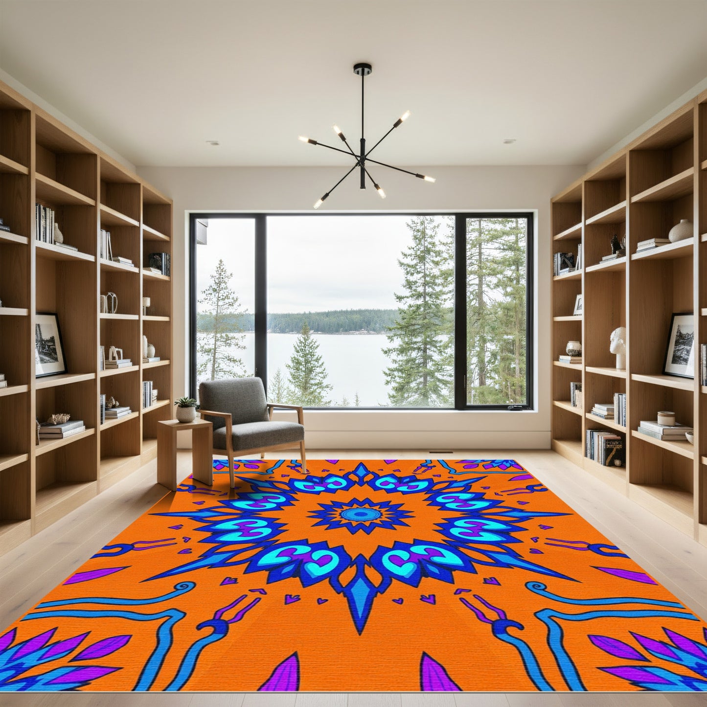 Orange Blue Mandala Jewel Design Rug