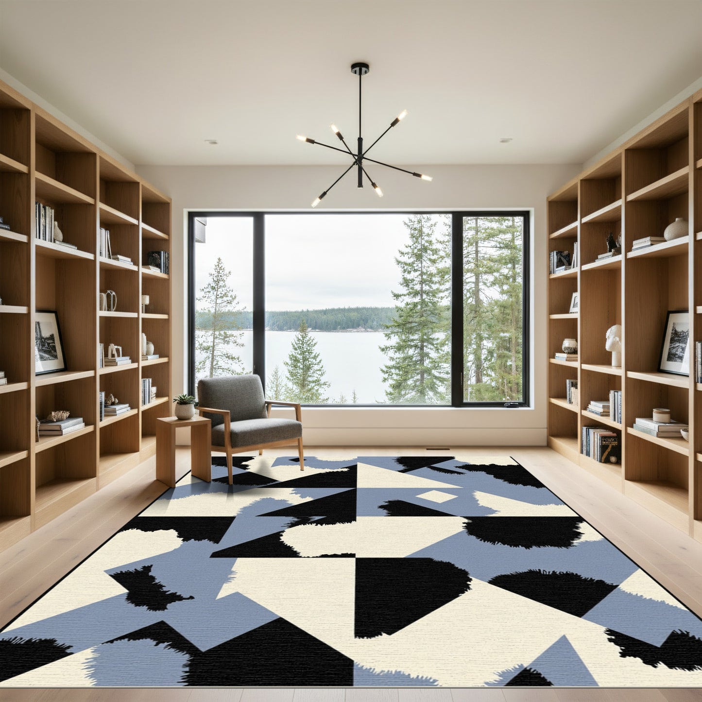 Geometric Slate Blue Abstract Shapes Rug