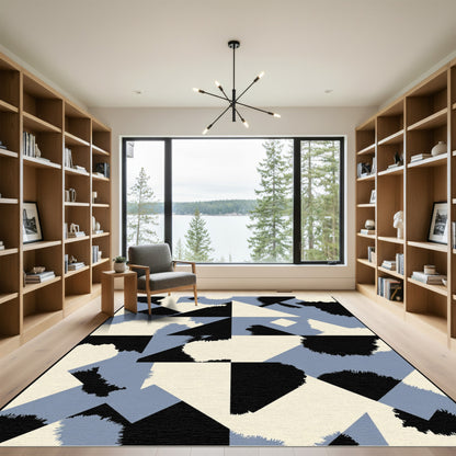 Geometric Slate Blue Abstract Shapes Rug