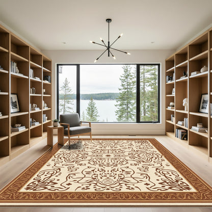 Brown Viscose Medallion Symmetry Rug