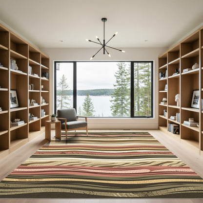 Earthy Terracotta Wavy Abstract Bedrock Layers Rug