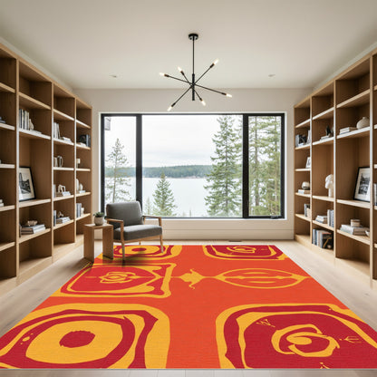 Bold Orange Red Abstract Contemporary Squares Rug