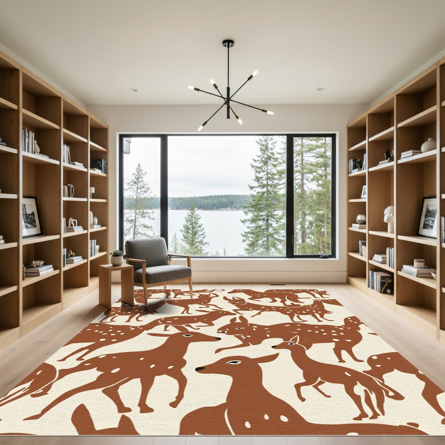 Brown Deer Spots Cream Background Rug