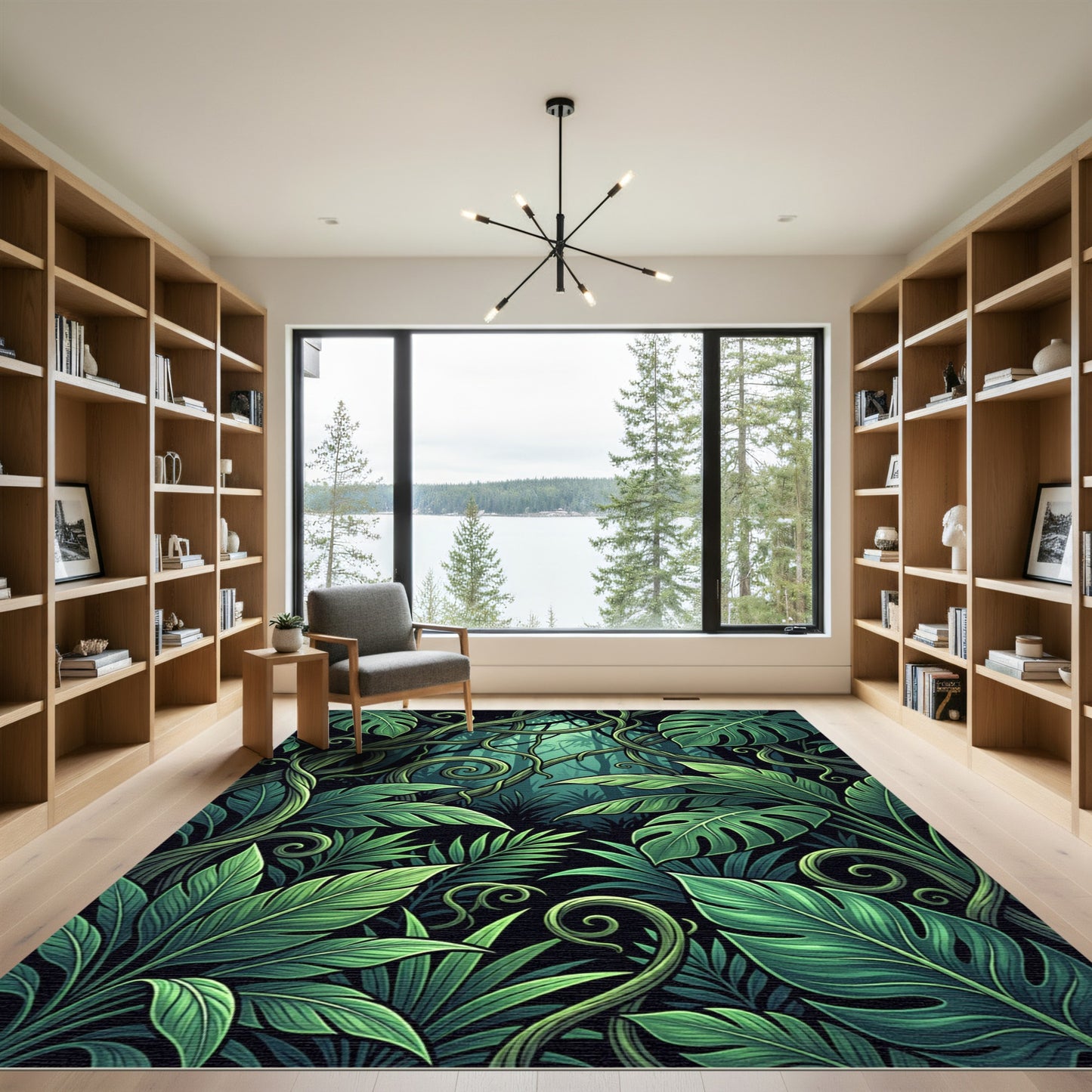 Lush Emerald Tropical Foliage Rainforest Rug