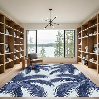 Deep Blue Palm Frond Overlay Rug