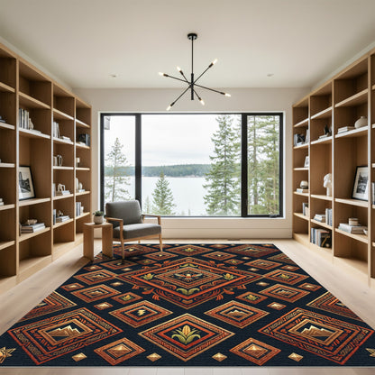 Geometric Amber Native Eagle Diamond Mosaic Rug