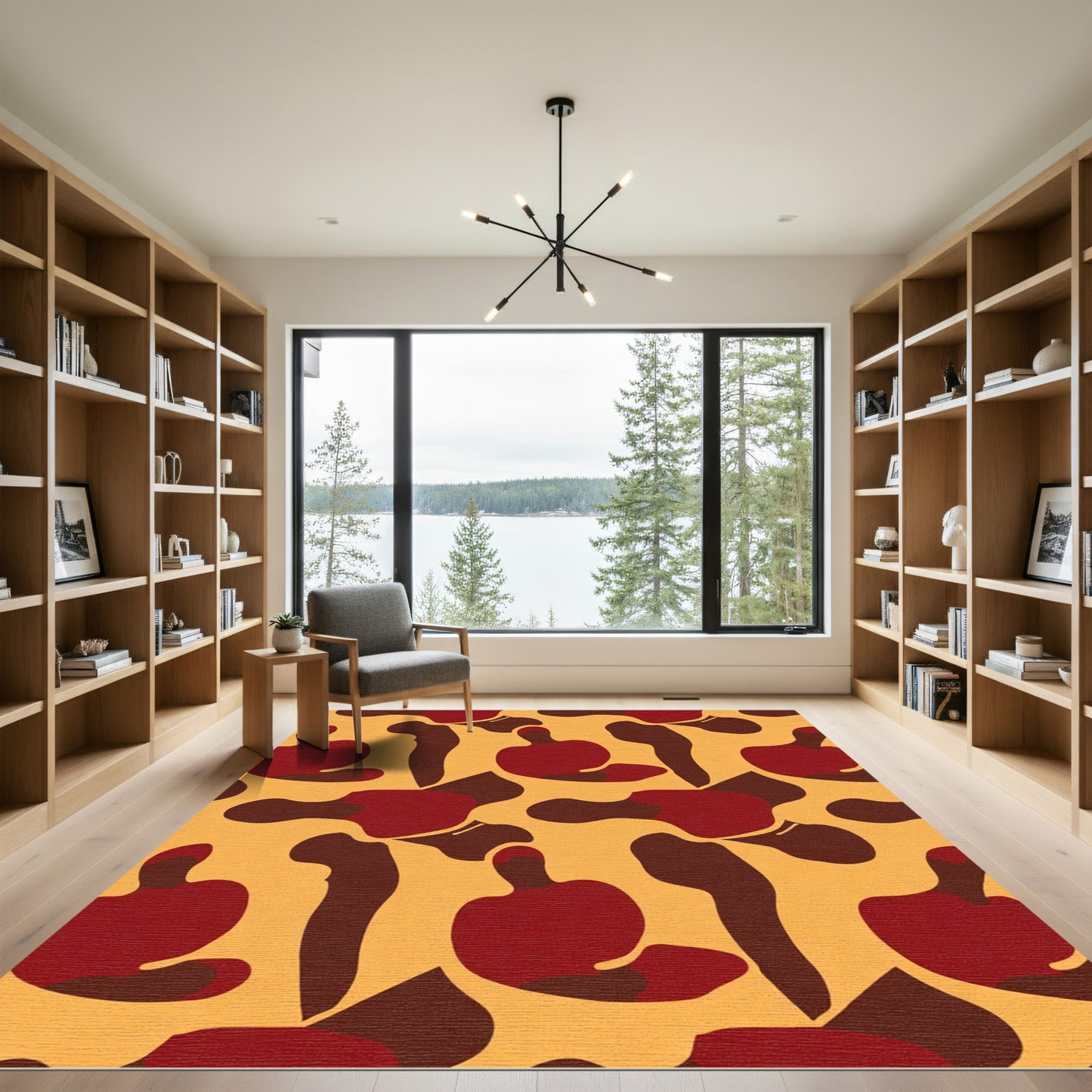 Abstract Red Brown Organic Forms Rug