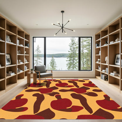 Abstract Red Brown Organic Forms Rug