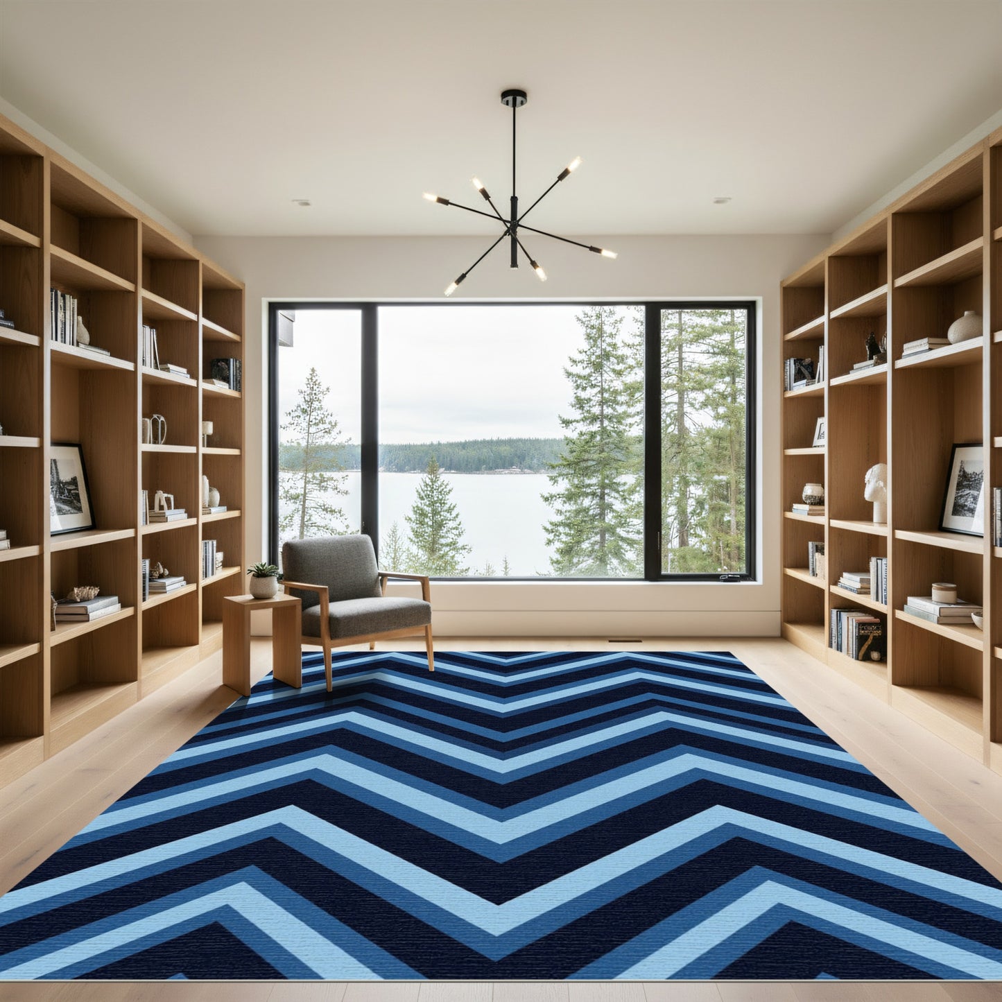 Ombre Blue Chevron Zigzag Stripes Rug