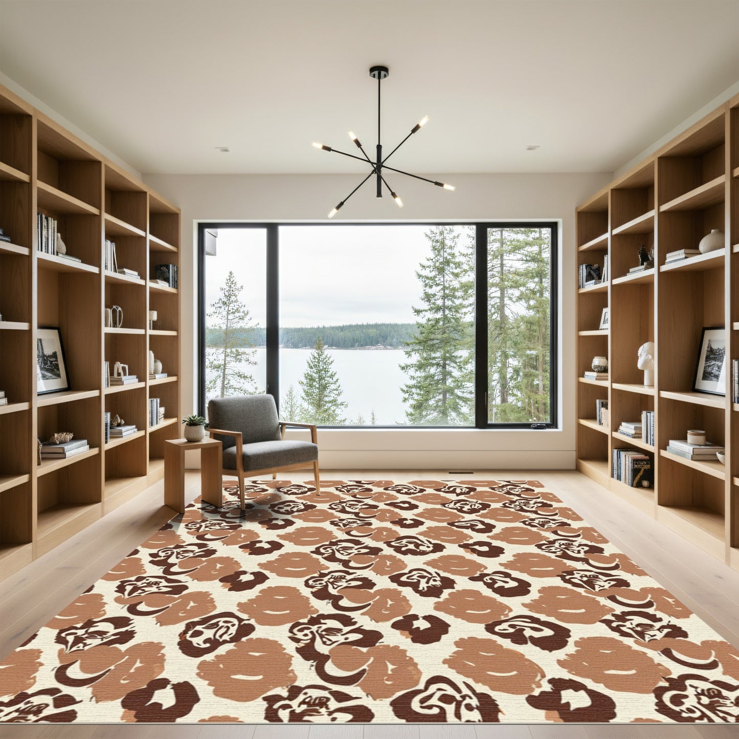 Abstract Leopard Floral Brown Cream Rug