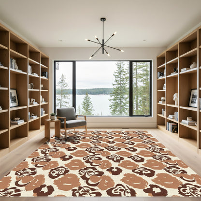 Abstract Leopard Floral Brown Cream Rug