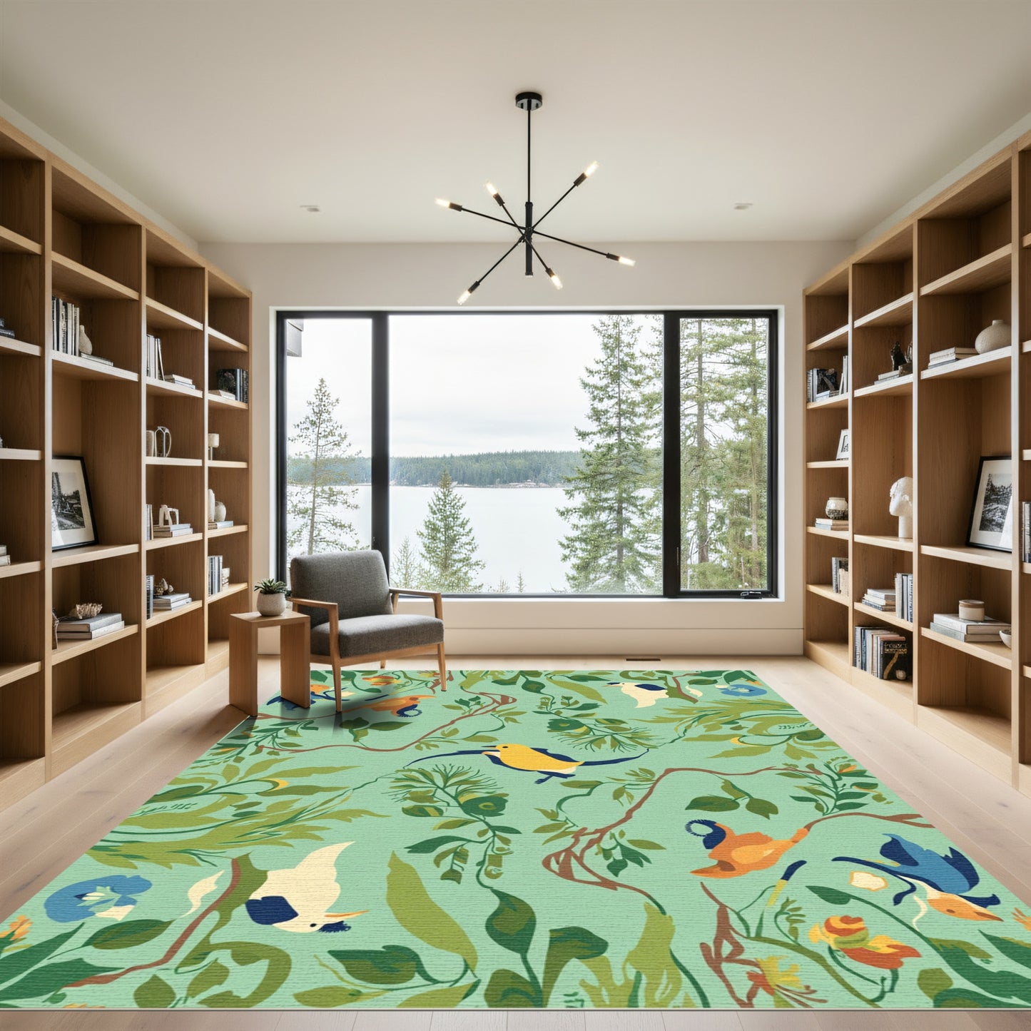 Verdant Foliage Bird Scene Rug
