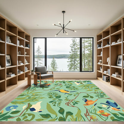 Verdant Foliage Bird Scene Rug
