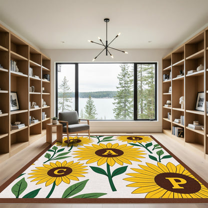 Yellow Sunflower Alphabet Floral Arrangement Rug