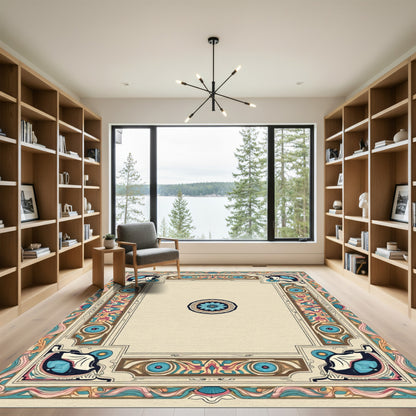 Art Nouveau Blue Floral Frame Rug