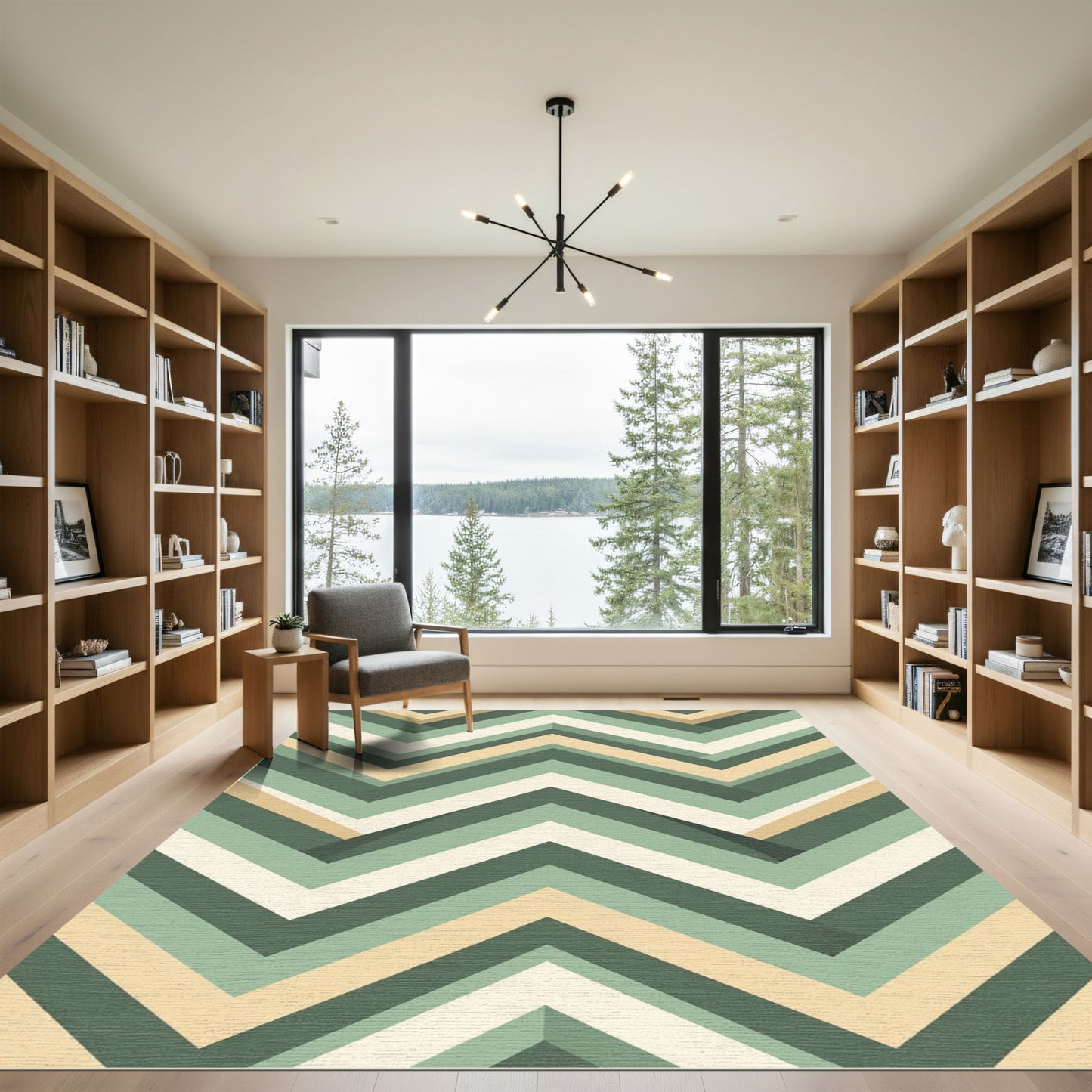 Modern Olive Beige Chevron Stripe Rug
