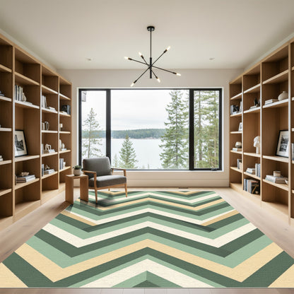 Modern Olive Beige Chevron Stripe Rug