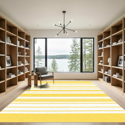Sunny Yellow White Horizontal Stripes Rug