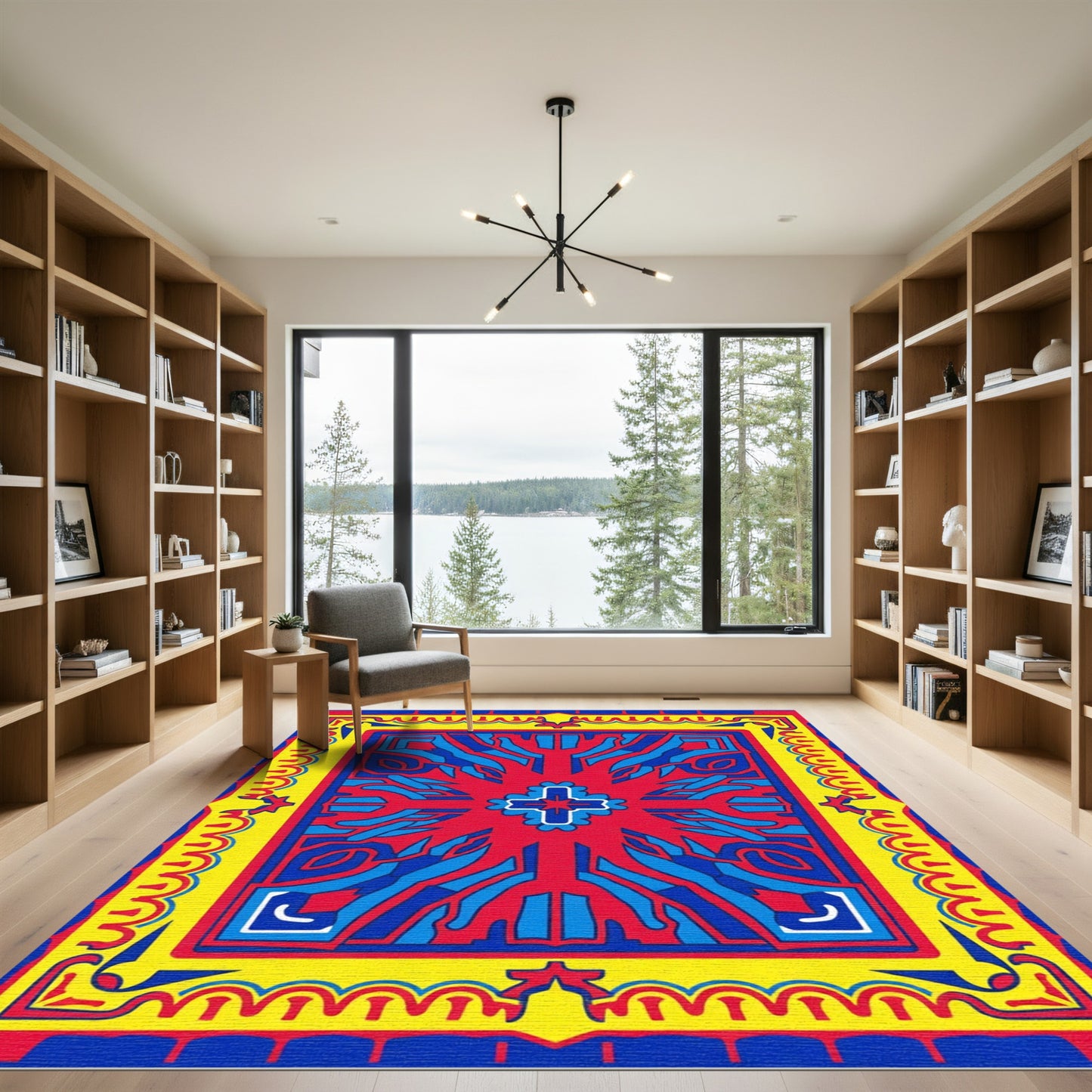 Bold Red Blue Yellow Geometric Star Rug