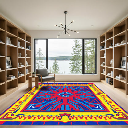 Bold Red Blue Yellow Geometric Star Rug
