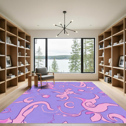 Whimsical Pink Swirls Lavender Abstract Rug