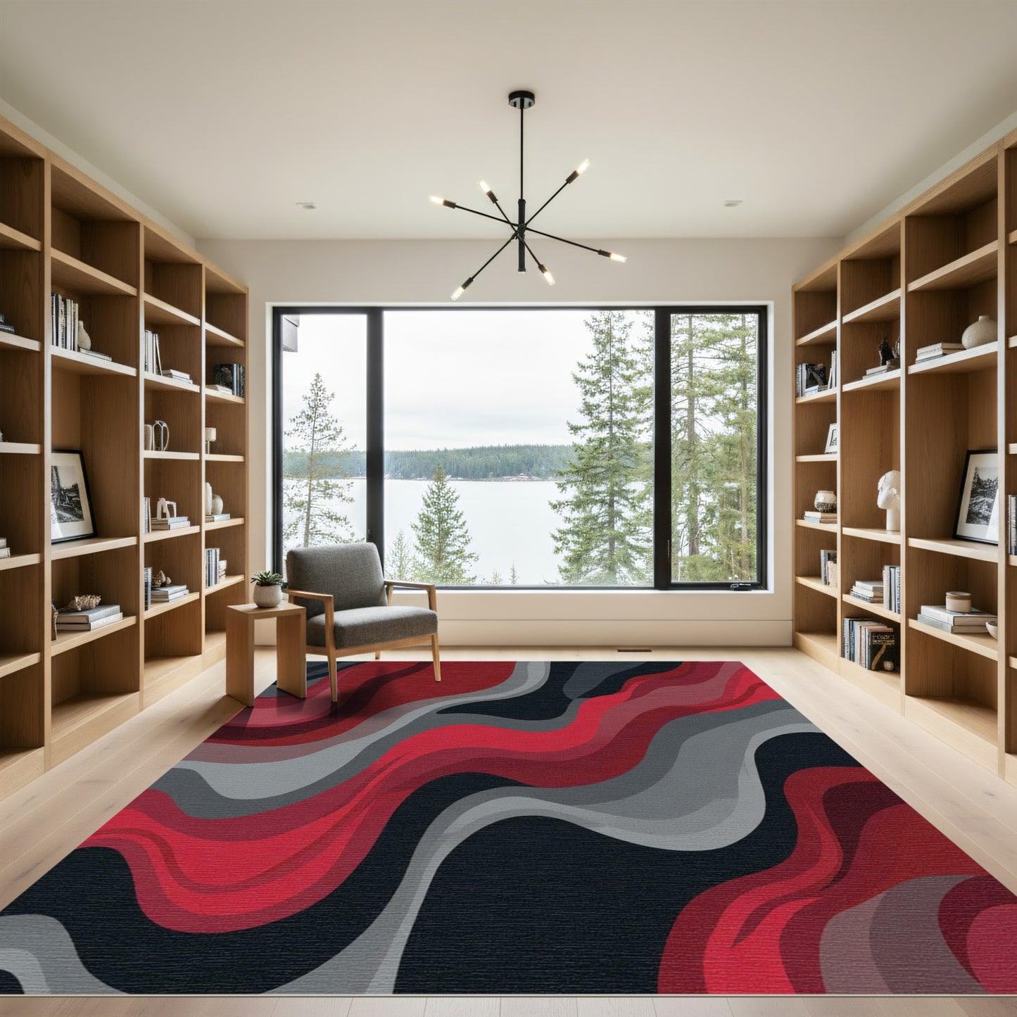 Modern Red Gray Swirl Abstract Rug