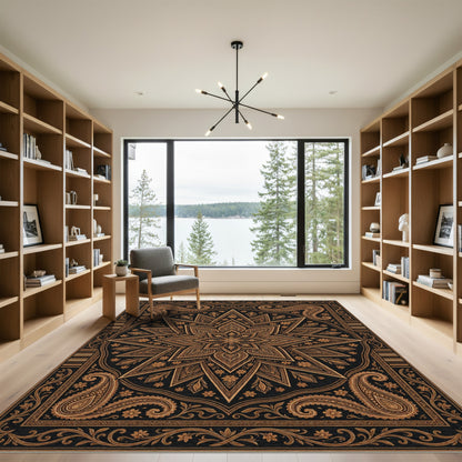 Earthy Bronze Ornate Star Floral Tapestry Rug