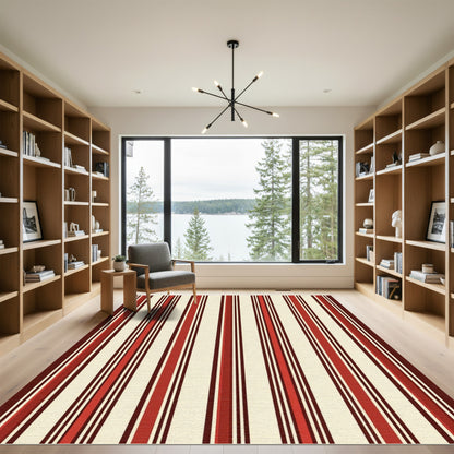 Bold Red Cream Striped Rug