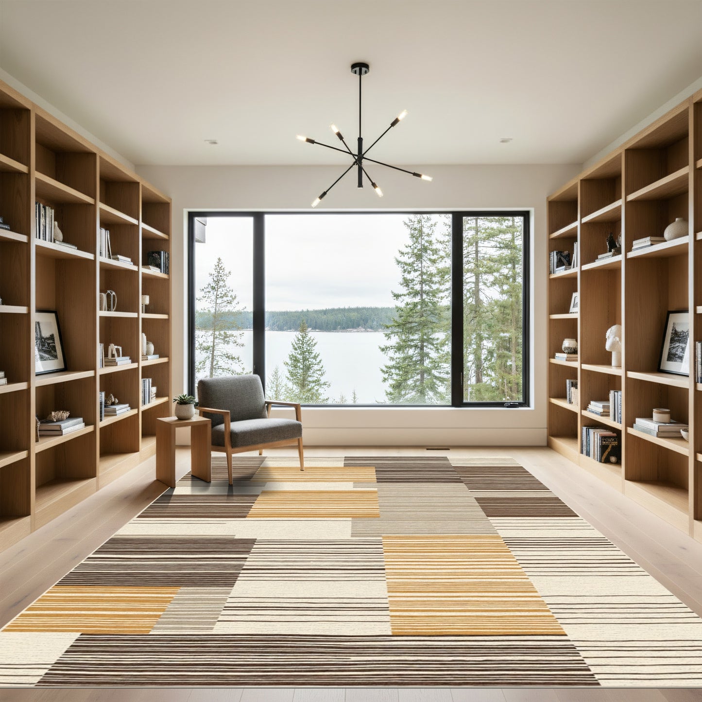 Earth Tones Horizontal Stripe Overlay Rug