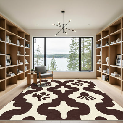 Cream Sepia Organic Quatrefoil Medallions Rug