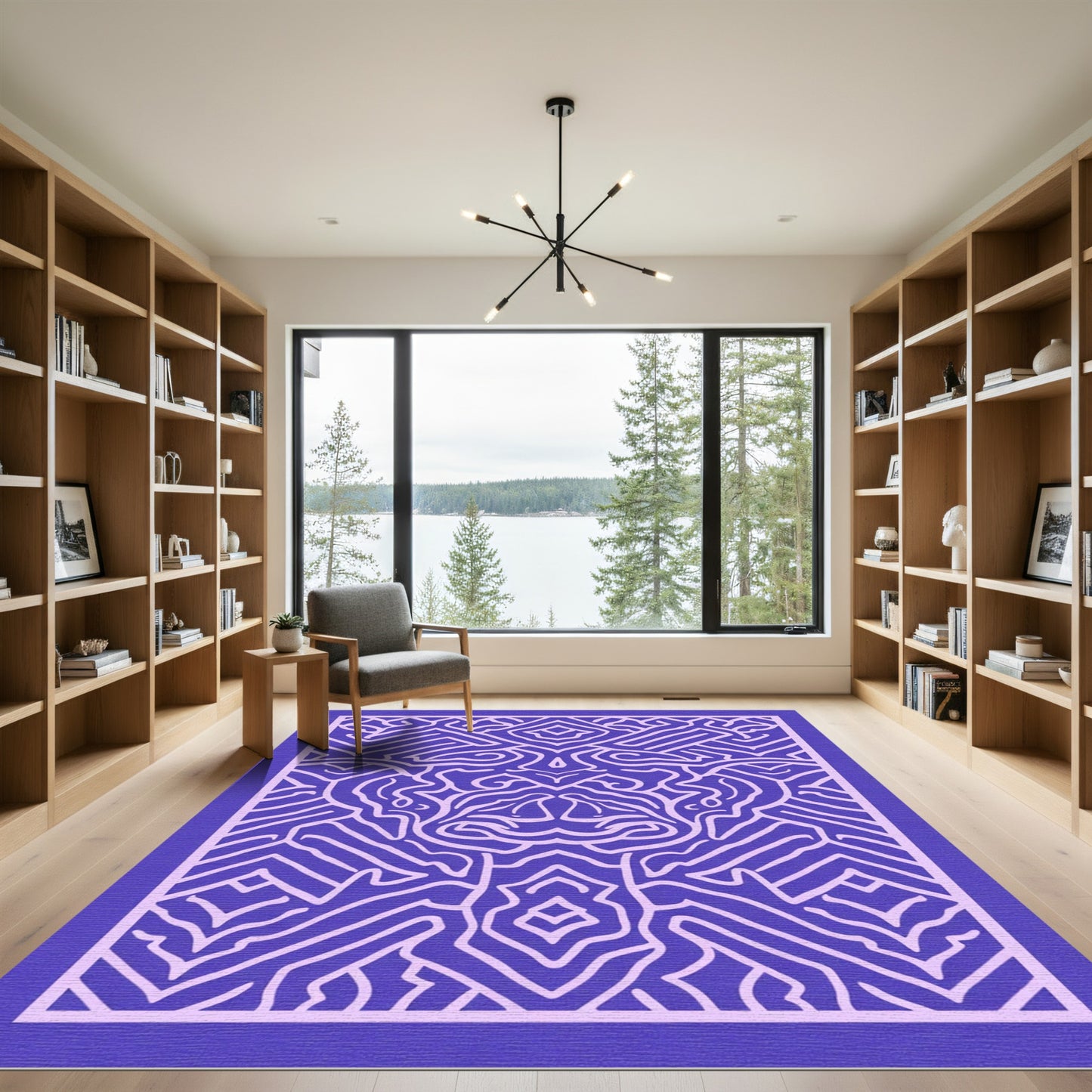 Vibrant Violet Labyrinth Linework Rug