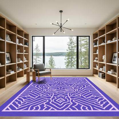 Vibrant Violet Labyrinth Linework Rug