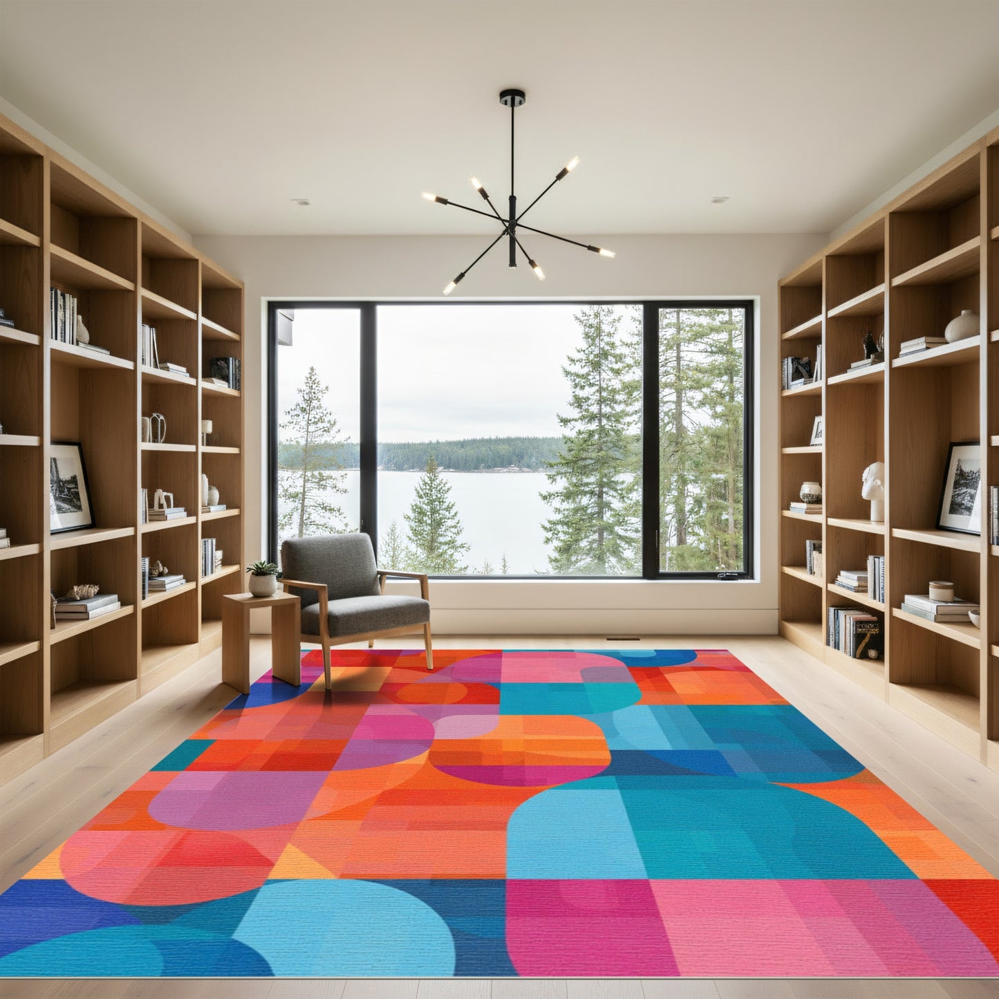 Vibrant Geometric Circles and Squares Rug
