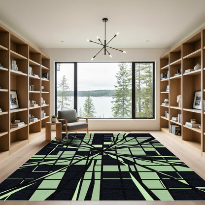 Abstract Sage Grid Shattered Glass Rug