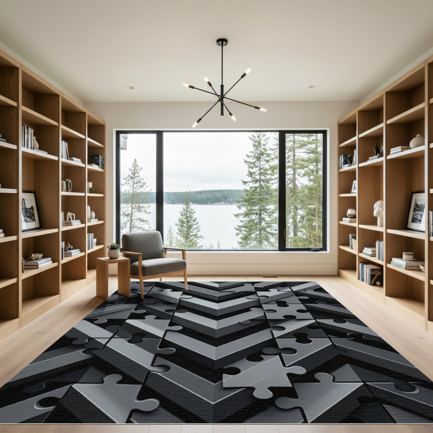 Monochrome Puzzle Piece Chevron Rug