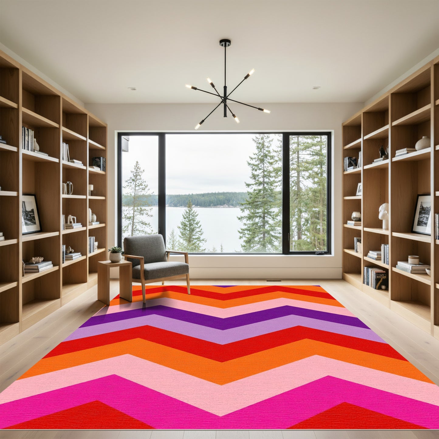 Retro Chevron Stripes Red Orange Purple Rug