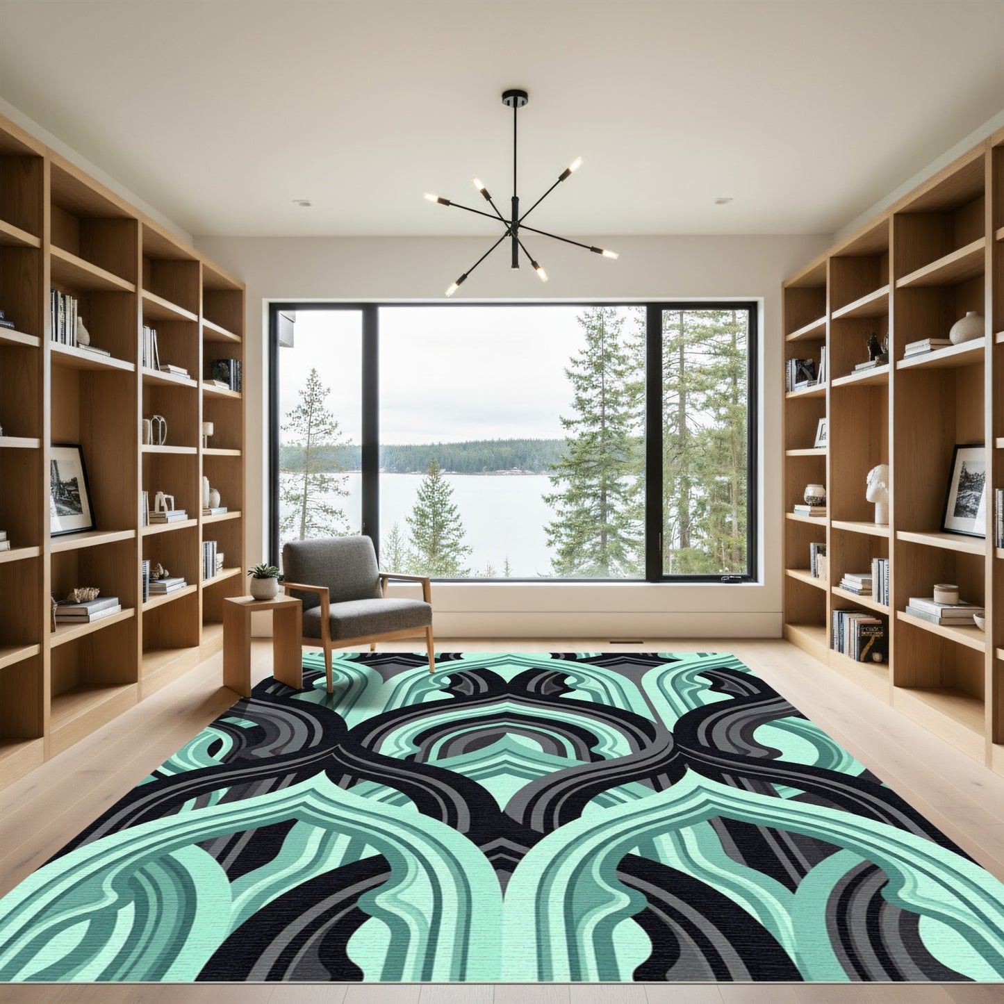 Mint Teal and Charcoal Interlocking Arch Rug