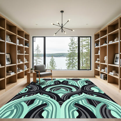 Mint Teal and Charcoal Interlocking Arch Rug