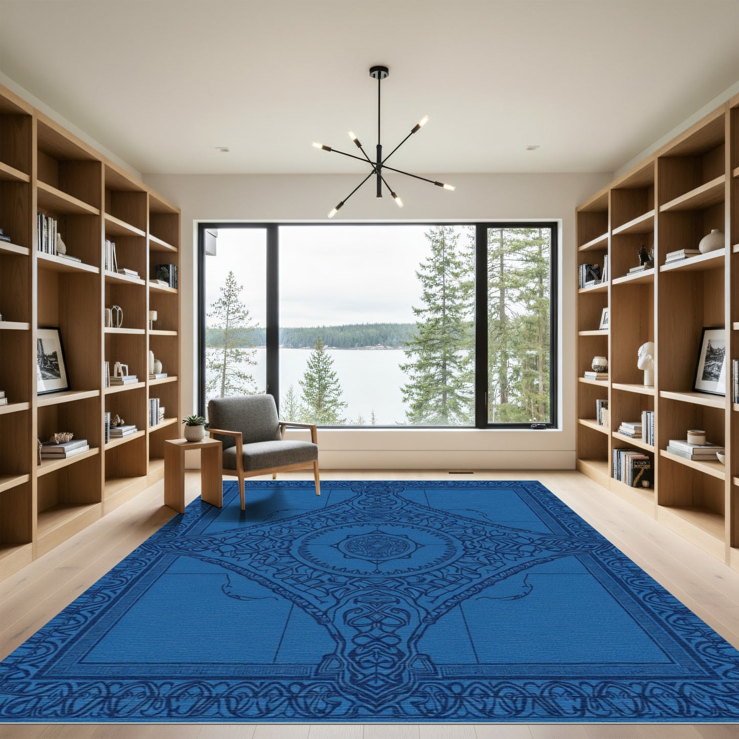 Deep Blue Intricate Medieval Medallion Rug