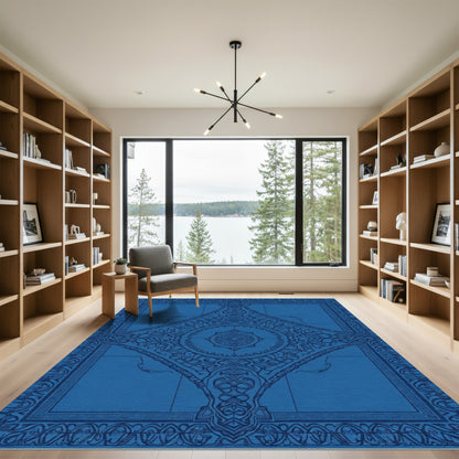 Deep Blue Intricate Medieval Medallion Rug