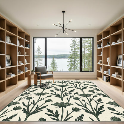 Forest Green Botanical Midnight Meadow Rug