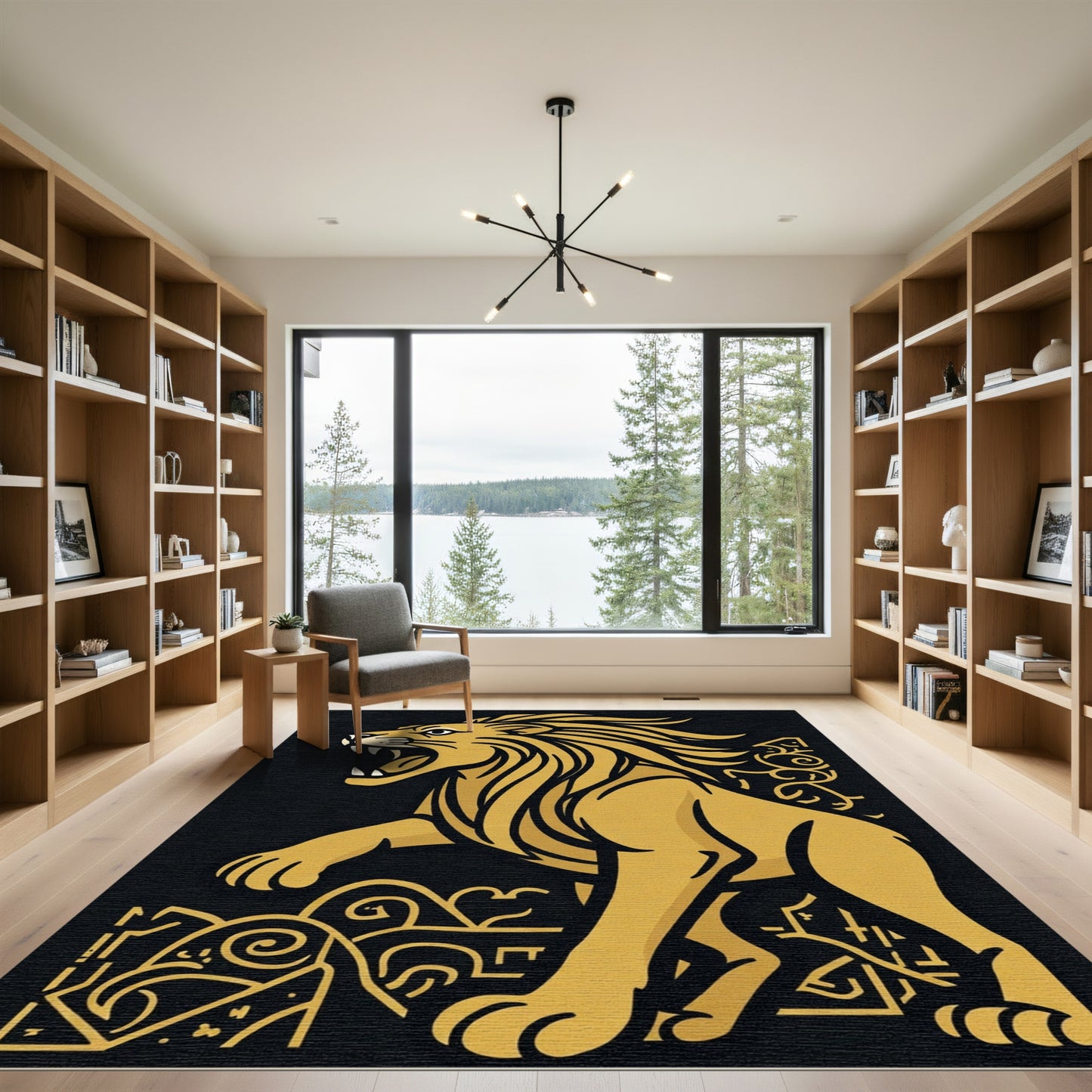 Golden Roaring Lion Majestic Emblem Rug